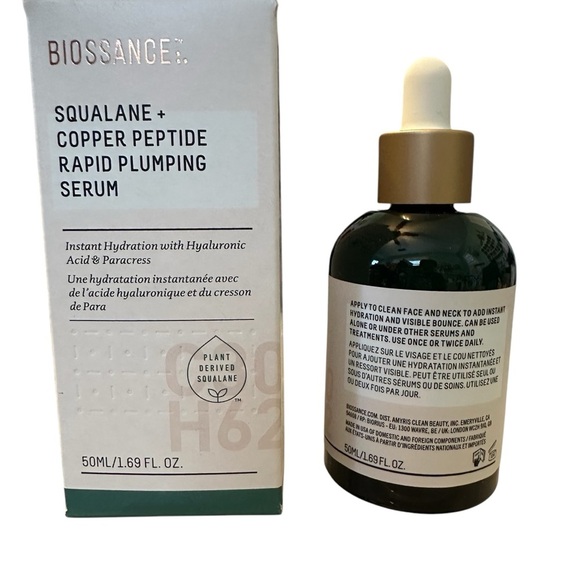 Biossance NIB Squaline Copper Peptide Rapid Plumping Serum- FULL SIZE 1.69 fl oz - Picture 6 of 8